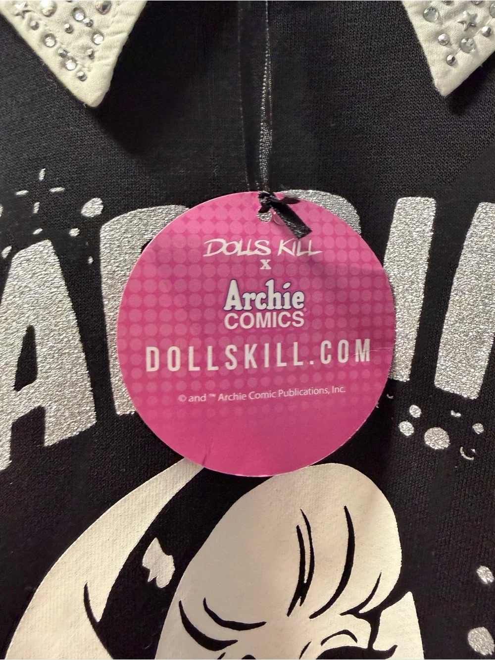 Dolls Kill Black Sweatshirt with Silver Glitter Graphic and Archie Comics Tag - Picture 3 of 4